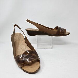 Crocs Womens Size 9 Brown Wedge Heel Slingback Braided Sandals Comfort Shoes
